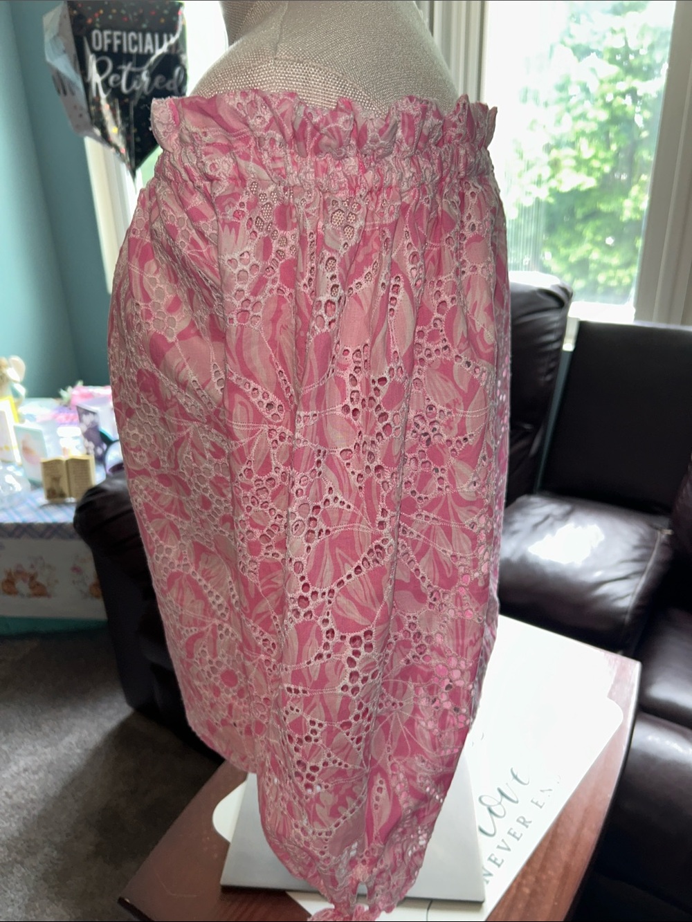 Lilly Pulitzer -Size Small Winifred Pink/white Off-the-Shoulder Lace Blouse - Picture 2 of 7